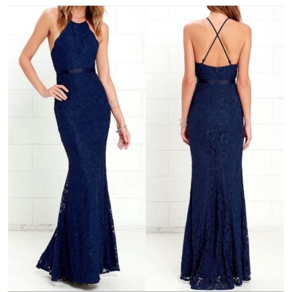 Lulus Maxi Lace Dress size Small Blue AS IS